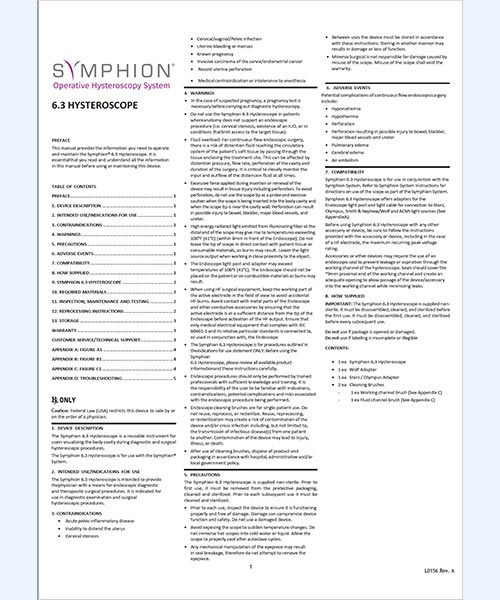 Symphion 6.3 Hysteroscope User's Manual